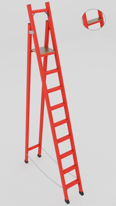 ССД-3,0Ш с симметричной опорой диэлектрическая стеклопластиковая стремянка, широкие ступени, h=3000мм, h рабочей площадки=3000мм, ступ.9 