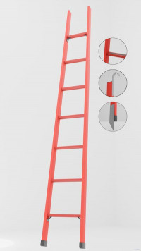 ЛСП-2,7АКМ лестница стеклопластиковая приставная, абразивное покрытие ступеней, крюки, металлические оконцеватели (Мягкий грунт) h=2700мм, ступ.7