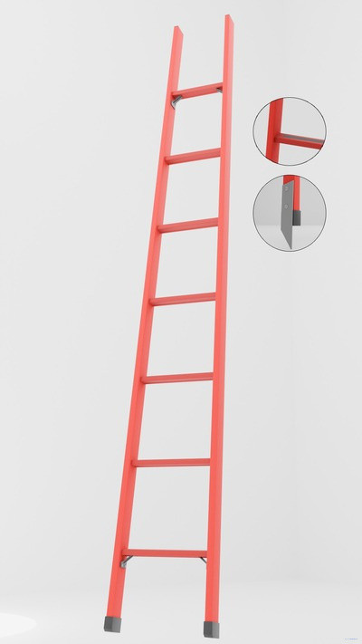 ЛСП-2,7АМ лестница стеклопластиковая приставная, абразивное покрытие ступеней, металлические оконцеватели (Мягкий грунт) h=2700мм, ступ.7 