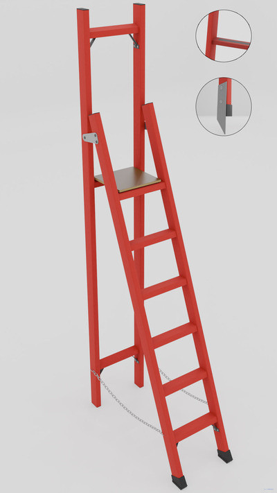 СВД-2,0АМ с вертикальной опорой диэлектрическая стеклопластиковая стремянка, абразивное покрытие ступеней, металлические оконцеватели (Мягкий грунт), h=3000мм, h рабочей площадки=2000мм, ступ.6 