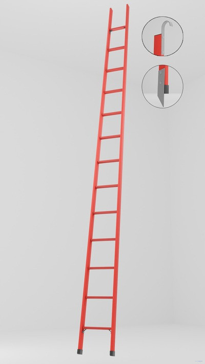 ЛСПД-4,8МГК односекционная диэлектрическая стеклопластиковая лестница, крюки, металлические оконцеватели (Мягкий грунт) h=4900мм, ступ.13 