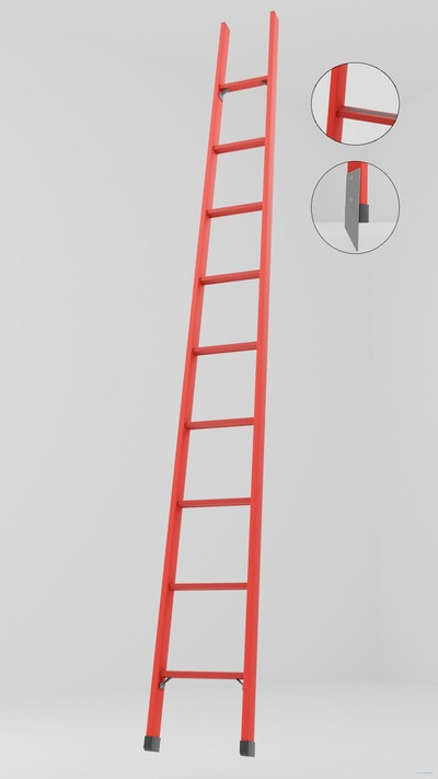 ЛСПД-2,5АТМГ односекционная диэлектрическая стеклопластиковая лестница Телеком, абразивное покрытие ступеней, металлические оконцеватели (Мягкий грунт) h=2450мм, ступ.9 