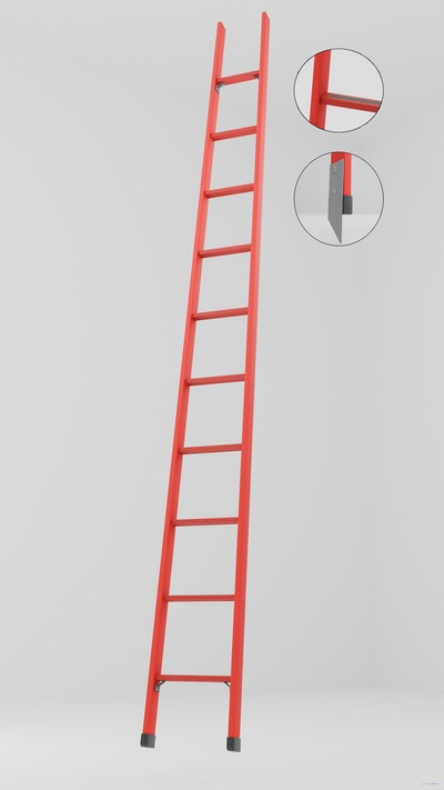 ЛСП-2,8АТМ лестница стеклопластиковая приставная Телеком, абразивное покрытие ступеней, металлические оконцеватели (Мягкий грунт) h=2800мм, ступ.10 