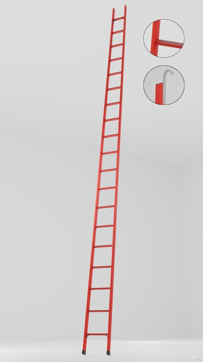 ЛСПД-5,0АТК односекционная диэлектрическая стеклопластиковая лестница Телеком, абразивное покрытие ступеней, крюки h=5000мм, ступ.19 