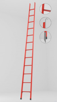 ЛСП-4,4АКМ лестница стеклопластиковая приставная, абразивное покрытие ступеней, крюки, металлические оконцеватели (Мягкий грунт) h=4400мм, ступ.12