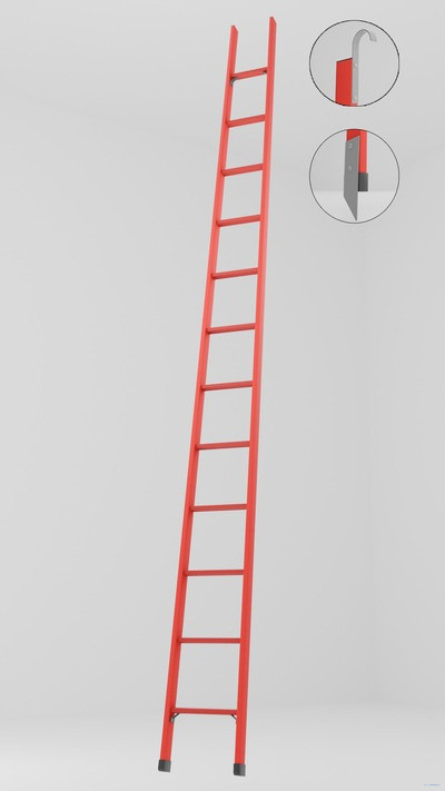 ЛСП-4,4КМ лестница стеклопластиковая приставная, крюки, металлические оконцеватели (Мягкий грунт) h=4400мм, ступ.12 