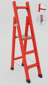 ССД-1,0АМ с симметричной опорой диэлектрическая стеклопластиковая стремянка, абразивное покрытие ступеней, металлические оконцеватели (Мягкий грунт), h=1900мм, h рабочей площадки=1000мм, ступ.3