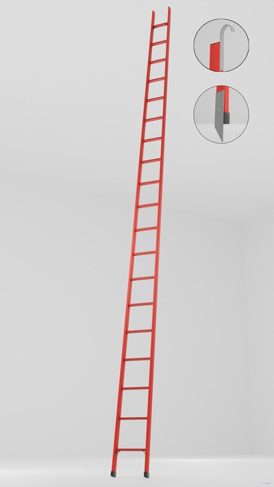 ЛСПД-5,0ТМГК односекционная диэлектрическая стеклопластиковая лестница Телеком, крюки, металлические оконцеватели h=5000мм, ступ.19 