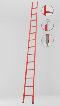 ЛСП-4,8АКМ лестница стеклопластиковая приставная, абразивное покрытие ступеней, крюки, металлические оконцеватели (Мягкий грунт) h=4800мм, ступ.13