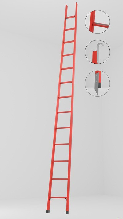 ЛСП-4,8АКМ лестница стеклопластиковая приставная, абразивное покрытие ступеней, крюки, металлические оконцеватели (Мягкий грунт) h=4800мм, ступ.13 