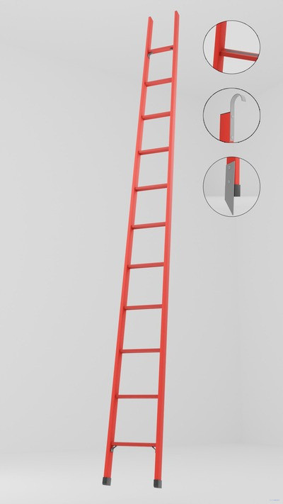 ЛСП-3,0АТКМ лестница стеклопластиковая приставная Телеком, абразивное покрытие ступеней, крюки, металлические оконцеватели (Мягкий грунт) h=3000мм, ступ.11 