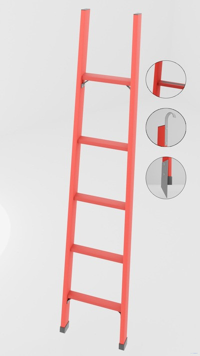 ЛСП-1,5АТКМ лестница стеклопластиковая приставная Телеком, абразивное покрытие ступеней, крюки, металлические оконцеватели (Мягкий грунт) h=1500мм, ступ.5 