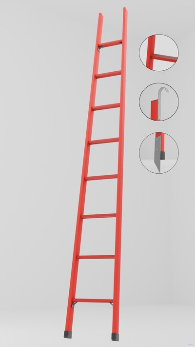 ЛСПД-3,0АМГК односекционная диэлектрическая стеклопластиковая лестница, абразивное покрытие ступеней, крюки, металлические оконцеватели (Мягкий грунт) h=3150мм, ступ.8 