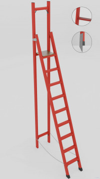 СВД-3,0АМ с вертикальной опорой диэлектрическая стеклопластиковая стремянка, абразивное покрытие ступеней, металлические оконцеватели (Мягкий грунт), h=4050мм, h рабочей площадки=3000мм, ступ.9
