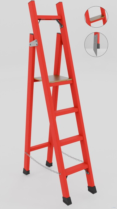 ССД-1,5ШМ с симметричной опорой диэлектрическая стеклопластиковая стремянка, широкие ступени, металлические оконцеватели (Мягкий грунт), h=2350мм, h рабочей площадки=1280мм, ступ.4 