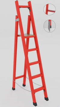 ССД-1,8АМ с симметричной опорой диэлектрическая стеклопластиковая стремянка, абразивное покрытие ступеней, металлические оконцеватели (Мягкий грунт), h=2600мм, h рабочей площадки=1660мм, ступ.5