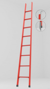 ЛСПД-3,0МГК односекционная диэлектрическая стеклопластиковая лестница, крюки, металлические оконцеватели (Мягкий грунт) h=3150мм, ступ.8