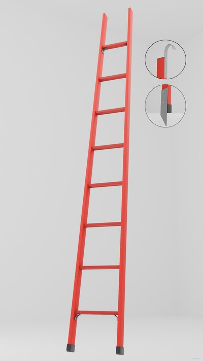 ЛСПД-3,0МГК односекционная диэлектрическая стеклопластиковая лестница, крюки, металлические оконцеватели (Мягкий грунт) h=3150мм, ступ.8 