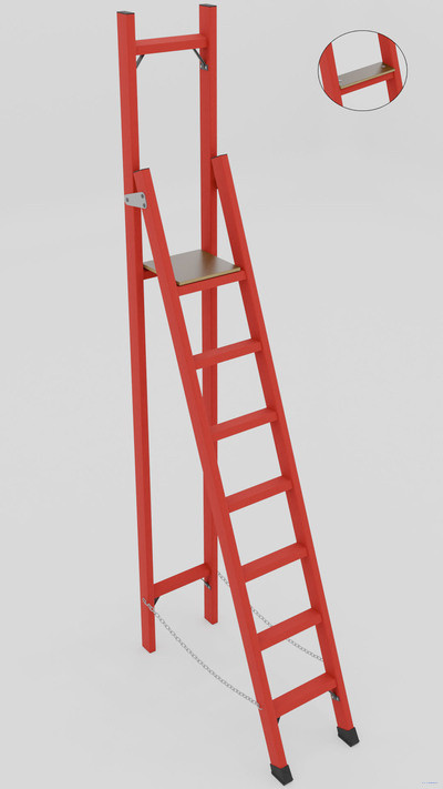 ССВ-2,8ТШ стремянка стеклопластиковая с вертикальной опорой, Телеком, широкие ступени, h=2870мм, h рабочей площадки=1700мм, ступ.7 