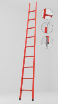 ЛСП-3,4АКМ лестница стеклопластиковая приставная, абразивное покрытие ступеней, крюки, металлические оконцеватели (Мягкий грунт) h=3400мм, ступ.9