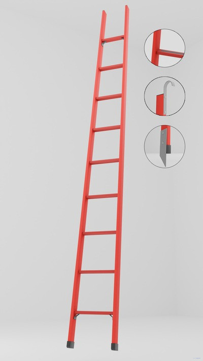 ЛСП-3,4АКМ лестница стеклопластиковая приставная, абразивное покрытие ступеней, крюки, металлические оконцеватели (Мягкий грунт) h=3400мм, ступ.9 