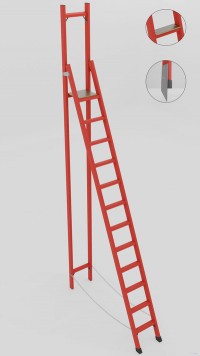 СВД-3,0ТШМ с вертикальной опорой диэлектрическая стеклопластиковая стремянка, Телеком, широкие ступени, металлические оконцеватели (Мягкий грунт), h=3950мм, h рабочей площадки=3000мм, ступ.12