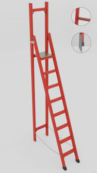 ССВ-2,9АТМ стремянка стеклопластиковая с вертикальной опорой, Телеком, абразивное покрытие ступеней, металлические оконцеватели (Мягкий грунт), h=3120мм, h рабочей площадки=1900мм, ступ.8