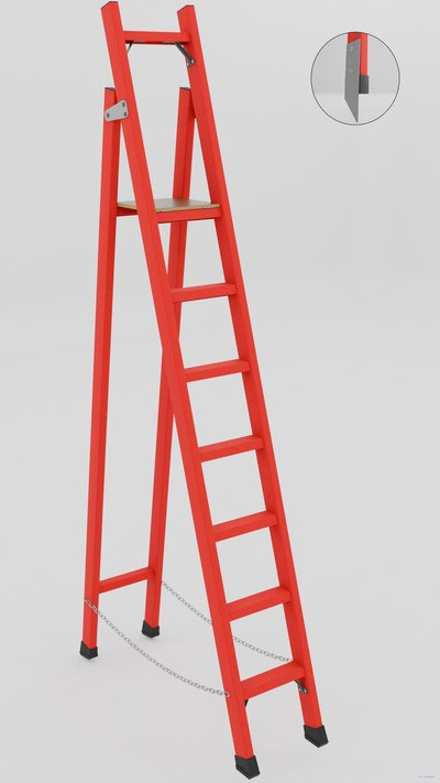 ССД-1,8ТМ с симметричной опорой диэлектрическая стеклопластиковая стремянка, Телеком, металлические оконцеватели (Мягкий грунт), h=2600мм, h рабочей площадки=1800мм, ступ.7 