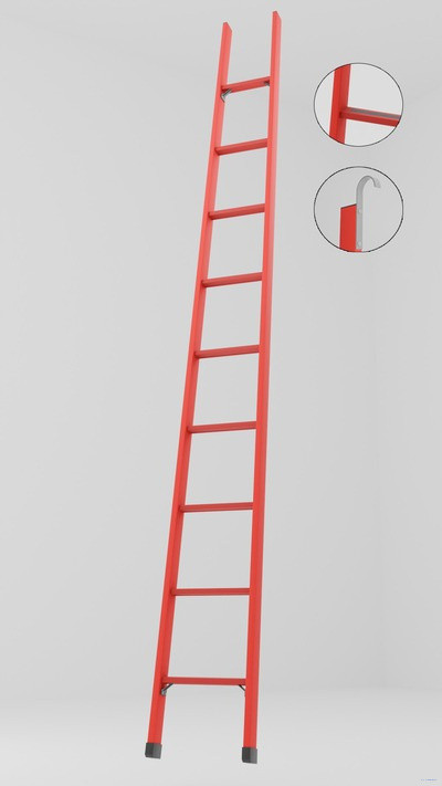 ЛСПД-3,5АК односекционная диэлектрическая стеклопластиковая лестница, абразивное покрытие ступеней, крюки h=3500мм, ступ.9 