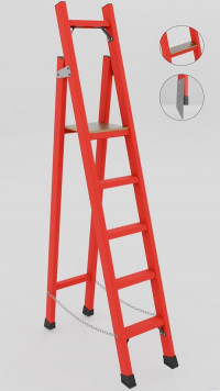 ССД-1,8ШМ с симметричной опорой диэлектрическая стеклопластиковая стремянка, широкие ступени, металлические оконцеватели (Мягкий грунт), h=2600мм, h рабочей площадки=1660мм, ступ.5