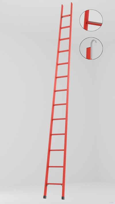 ЛСПД-3,5АТК односекционная диэлектрическая стеклопластиковая лестница Телеком, абразивное покрытие ступеней, крюки h=3500мм, ступ.13 