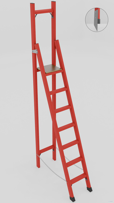 ССВ-3,0М стремянка стеклопластиковая с вертикальной опорой, металлические оконцеватели (Мягкий грунт), h=3250мм, h рабочей площадки=2200мм, ступ.7 