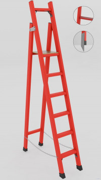 ССД-2,0АМ с симметричной опорой диэлектрическая стеклопластиковая стремянка, абразивное покрытие ступеней, металлические оконцеватели (Мягкий грунт), h=2850мм, h рабочей площадки=2000мм, ступ.6