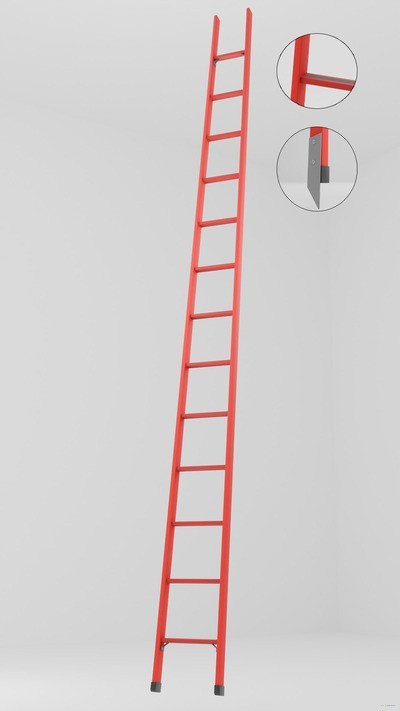 ЛСПД-3,5АТМГ односекционная диэлектрическая стеклопластиковая лестница Телеком, абразивное покрытие ступеней, крюки, металлические оконцеватели (Мягкий грунт) h=3500мм, ступ.13 