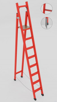 ССД-2,0АТМ с симметричной опорой диэлектрическая стеклопластиковая стремянка Телеком абразивное покрытие ступеней, металлические оконцеватели (Мягкий грунт), h=2850мм, h рабочей площадки=2000мм, ступ.8