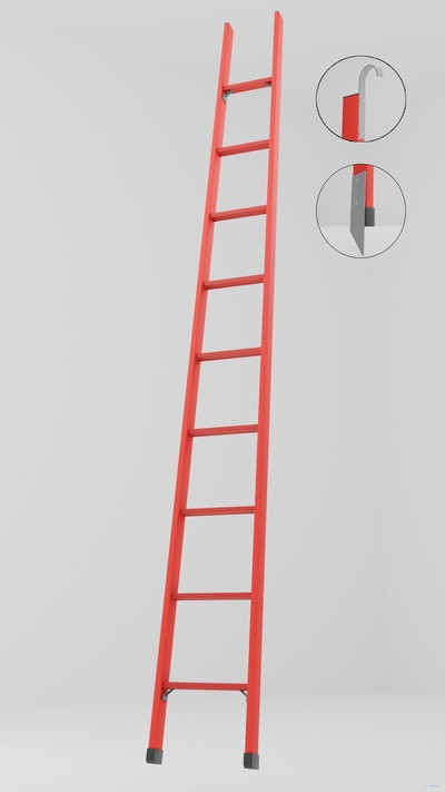 ЛСПД-3,5МГК односекционная диэлектрическая стеклопластиковая лестница, крюки, металлические оконцеватели (Мягкий грунт) h=3500мм, ступ.9 