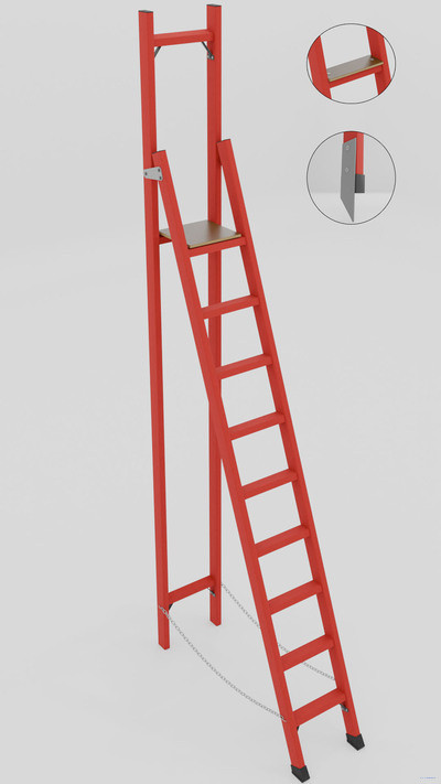 ССВ-3,1ТШМ стремянка стеклопластиковая с вертикальной опорой, Телеком, широкие ступени, металлические оконцеватели (Мягкий грунт), h=3370мм, h рабочей площадки=2200мм, ступ.9 