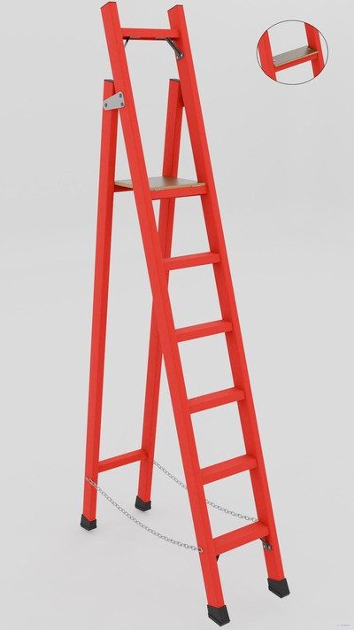 ССД-2,0Ш с симметричной опорой диэлектрическая стеклопластиковая стремянка, широкие ступени, h=2850мм, h рабочей площадки=2000мм, ступ.6 