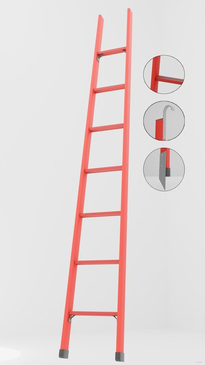 ЛСП-2,0АТКМ лестница стеклопластиковая приставная Телеком, абразивное покрытие ступеней, крюки, металлические оконцеватели (Мягкий грунт) h=2000мм, ступ.7 