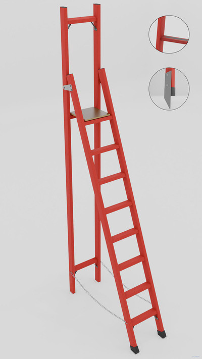ССВ-3,3АМ стремянка стеклопластиковая с вертикальной опорой, абразивное покрытие ступеней, металлические оконцеватели (Мягкий грунт), h=3590мм, h рабочей площадки=2500мм, ступ.8 