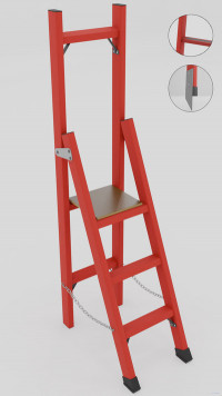 СВД-1,0АМ с вертикальной опорой диэлектрическая стеклопластиковая стремянка, абразивное покрытие ступеней, металлические оконцеватели (Мягкий грунт), h=2000мм, h рабочей площадки=1000мм, ступ.3