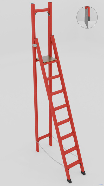 ССВ-3,3М стремянка стеклопластиковая с вертикальной опорой, металлические оконцеватели (Мягкий грунт), h=3590мм, h рабочей площадки=2500мм, ступ.8 