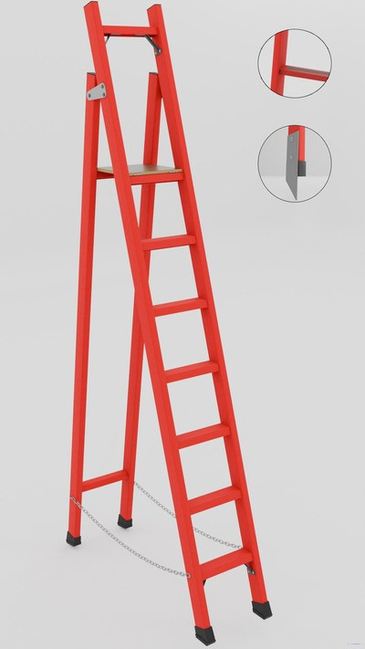 ССД-2,3АМ с симметричной опорой диэлектрическая стеклопластиковая стремянка, абразивное покрытие ступеней, металлические оконцеватели (Мягкий грунт), h=2300мм, h рабочей площадки=2300мм, ступ.7 