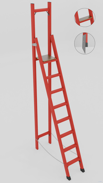 ССВ-3,3ШМ стремянка стеклопластиковая с вертикальной опорой, широкие ступени, металлические оконцеватели (Мягкий грунт), h=3590мм, h рабочей площадки=2500мм, ступ.8 