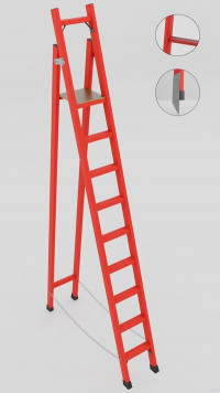 ССД-2,3АТМ с симметричной опорой диэлектрическая стеклопластиковая стремянка Телеком абразивное покрытие ступеней, металлические оконцеватели (Мягкий грунт), h=3250мм, h рабочей площадки=2250мм, ступ.9