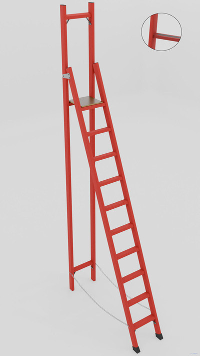 ССВ-3,4АТ стремянка стеклопластиковая с вертикальной опорой, Телеком, абразивное покрытие ступеней, h=3620мм, h рабочей площадки=2400мм, ступ.10 