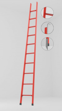 ЛСП-3,8АКМ лестница стеклопластиковая приставная, абразивное покрытие ступеней, крюки, металлические оконцеватели (Мягкий грунт) h=3800мм, ступ.10