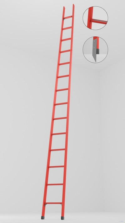 ЛСП-3,8АТМ лестница стеклопластиковая приставная Телеком, абразивное покрытие ступеней, металлические оконцеватели (Мягкий грунт) h=3800мм, ступ.14 