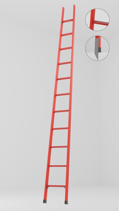 ЛСПД-4,0АМГ односекционная диэлектрическая стеклопластиковая лестница, абразивное покрытие ступеней, металлические оконцеватели (Мягкий грунт) h=4200мм, ступ.11 