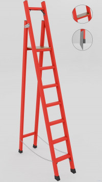 ССД-2,3ШМ с симметричной опорой диэлектрическая стеклопластиковая стремянка, широкие ступени, металлические оконцеватели (Мягкий грунт), h=2300мм, h рабочей площадки=2300мм, ступ.7